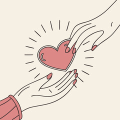 Of hands passing glowing heart symbolizing love. Suitable for valentines day, romance, relationships, and emotionthemed designs.