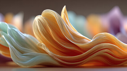 Soft flowing abstract layers of organic curves in pastel orange and cream tones creating elegant movement