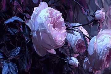 Close-up of pastel roses in deep hues