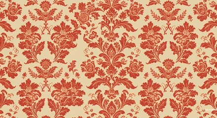 Vintage Red Pattern: Baroque-Style Wallpaper Design