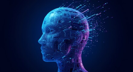Fototapeta premium Abstract Design of Purple Sci-Fi Human Brain with Digital Elements