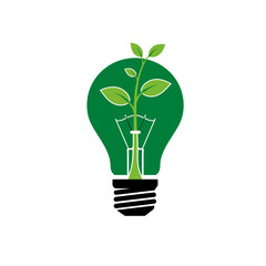 A green plant grows inside a lightbulb, symbolizing sustainable energy, innovation, and eco-friendly ideas.