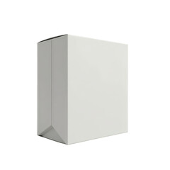 Blank white cardboard box angled on a black background.