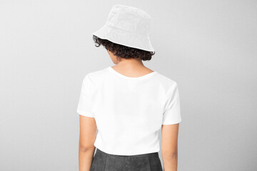 Women's t-shirt png mockup, transparent bucket hat