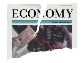 Economy newspaper png sticker, finance concept, ripped paper on transparent background