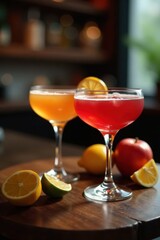 Classic cocktails, elegant glassware, professional setup , white background, spirits, cosmopolitan