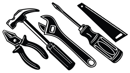 Fototapeta premium Hammer pliers wrench screwdriver saw vector