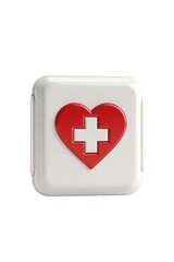 Obraz premium Square first-aid kit icon with a red heart and white cross.