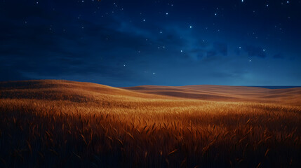 Golden wheat field under the night sky