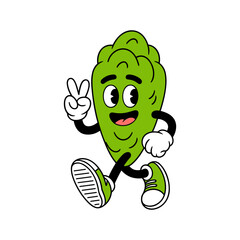 Cartoon Green Vegetable Character Giving Peace Sign and Running