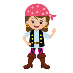 Funny pirate girl  vector cartoon illustration