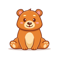 Cute cartoon bear sitting, cheerful expression, simple design.