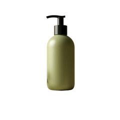 Fototapeta premium Empty olive green plastic pump bottle against a black background.