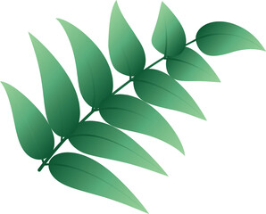 vector illustration of a stem of multiple unique green leaves