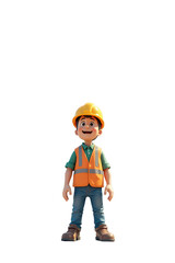 Cheerful cartoon construction worker looking upwards.