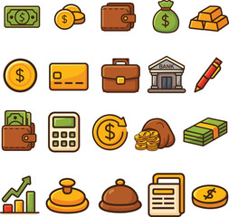 Set of 20 Money and Finance Icons in Flat Vector Style