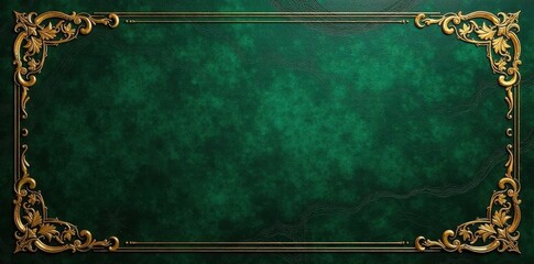 Dark green leather, gilded arabesque calligraphy, floral corners, scroll, art