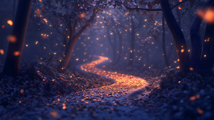 Night path in autumn forest
