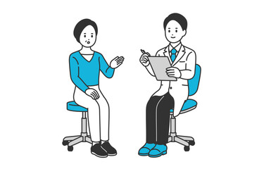 問診する男性医師と中年の女性患者【人物ベクターイラスト素材】