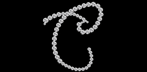 Silver Diamonds Alphabet Letter C Luxury Text Design Vector Illustration.	