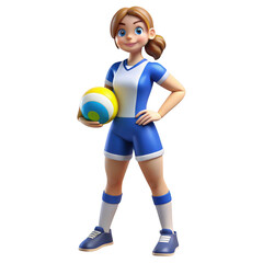 3d volleyball player with ball isolated on transparent background