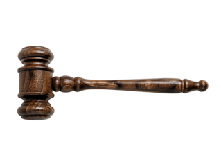 Brown wood gavel shows grainy texture, highlights & shadow. Represents law, justice, court. Perfect for legal services, news, or education designs.