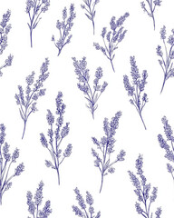 Obraz premium Delicate lavender floral pattern in minimal doodle style, perfect for fabric design