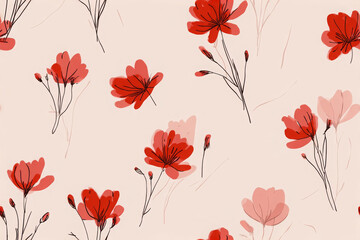 Floral pattern with red flowers on soft background, creating vibrant and cheerful atmosphere