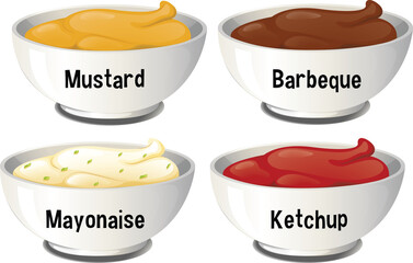 vector illustration of different sauce bowls 