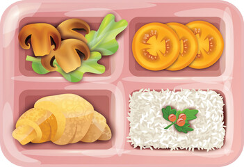 vector illustration of food tray with rice and vegetable