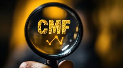 A close-up of a magnifying glass focusing on the letters 'CMF' against a blurred background, creating a sense of curiosity and exploration in a modern setting.