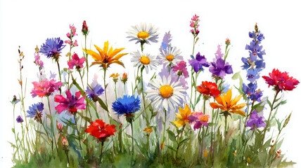 Colorful watercolor depiction of summer wildflower mix, evoking joy and beauty in nature