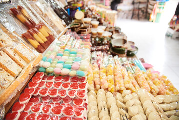 Traditional sweets of Santander, Colombia, displayed for sale.