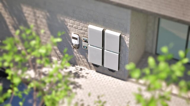 3d rendering battery energy storage system with ev charger for residential used 4k footage