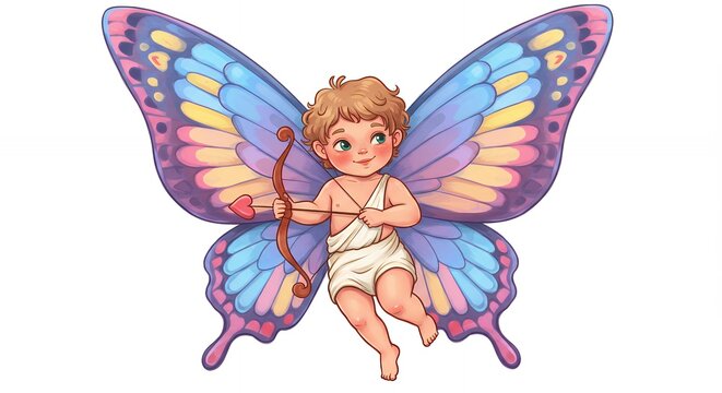 Child cupid with butterfly wings illustration