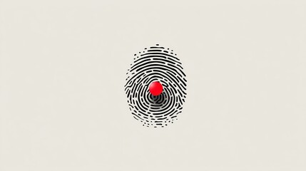 A vibrant red dot emerges from a black fingerprint design, symbolizing security and identity.