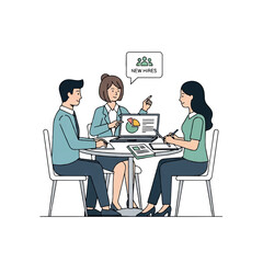 Human resources team meeting discussing new hires and recruitment data.