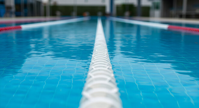 A creative shot of a swimming lane line, stretching into the distance, symbolizing the path to victory