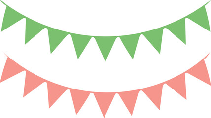 Obraz premium Two festive strings of green and coral triangular bunting flags
