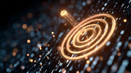 A glowing, circular pattern radiates outward, showcasing a digital pulse of light against a dark background.