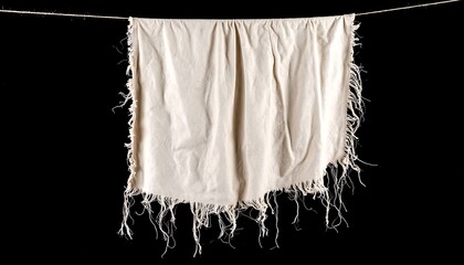 Torn Canvas Cloth Hanging on String with Isolated on Black, and Conceptual Texture.