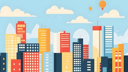Obraz premium Colorful cityscape illustration with various buildings.
