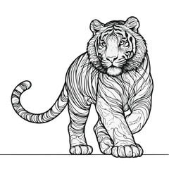 Decorative Tiger Line Art for Coloring Page