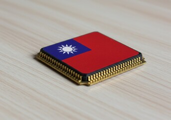 Computer Chip with Taiwan Flag PNG – Symbolic Representation of Taiwan’s Semiconductor Power, Global Chip Industry, Geopolitical Tech Tensions, and Advanced Technology Leadership on Transparent Backgr