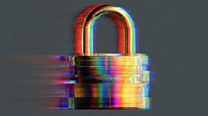 A vibrant, glitch-effect padlock symbolizing digital security and privacy concepts.