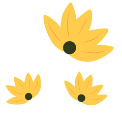 2d Two yellow flower silhouettes with black centers, flat minimal style, perfect for spring or summer floral patterns, invitations, and decorative prints.