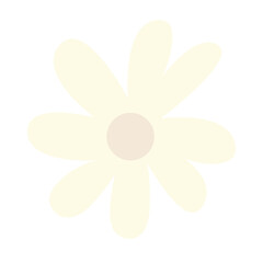 2d Flat white flower silhouette with pale yellow circular center, minimal style, perfect for spring invitations, greeting cards, and floral decorative designs.