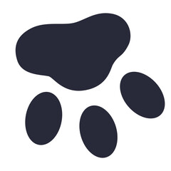 2d Black paw print with four rounded toes and central pad, flat vector icon on white background.

