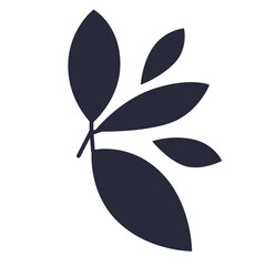 2d Dark leaf branch illustration with six small leaves, botanical silhouette on clean white background.
