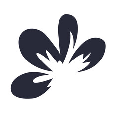 2d Flat floral silhouette of five abstract petals with rounded edges, illustrated in solid black on white background.
